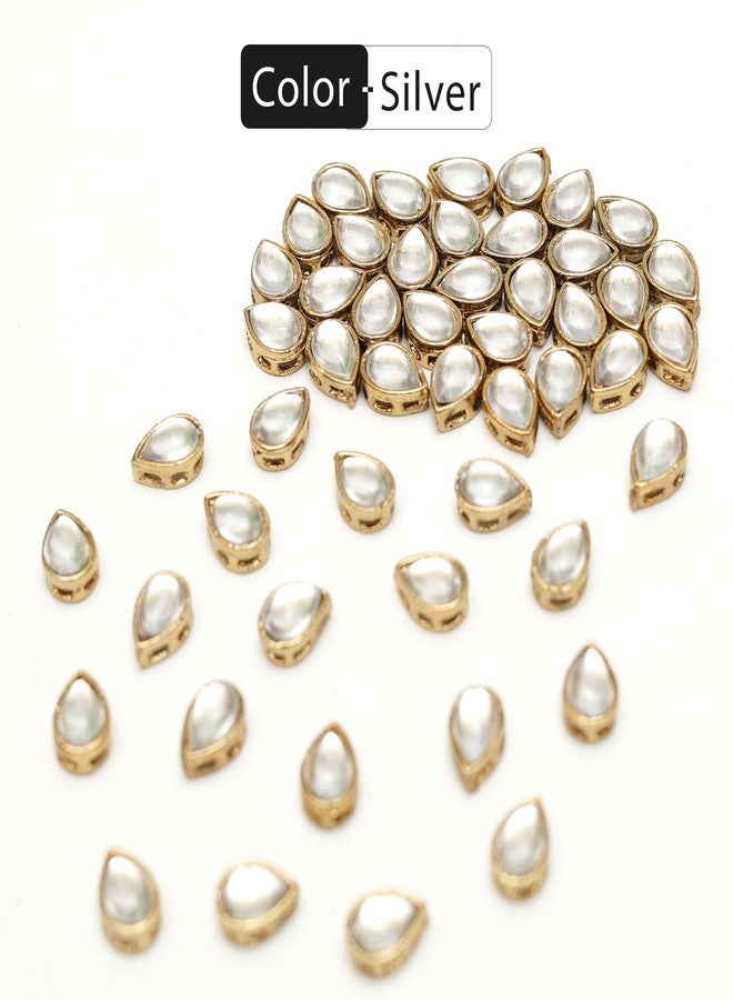Embroiderymaterial Sew On Raised Kundan Stone/Rhinestone/Beads for Craft, Jewellery Making, Clothe Embellishment, Embroidery Work (50 Pieces, 10X12MM, Tear Drop Shape, Silver) - Image 3